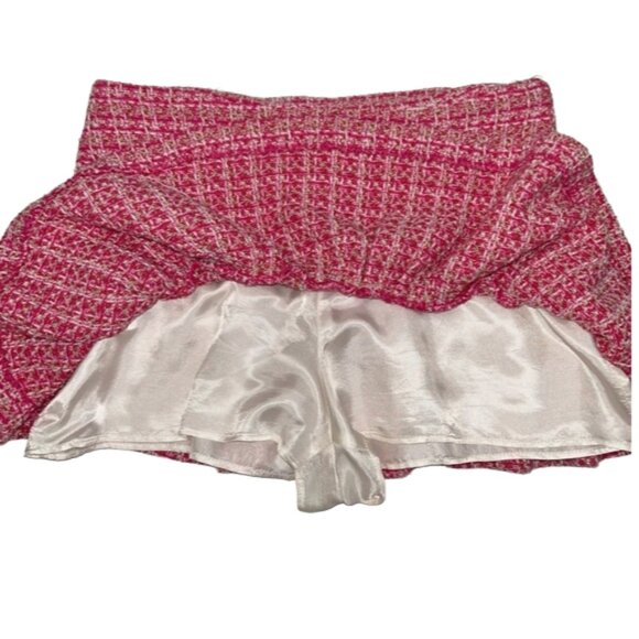Zara Tweed Ruffle Hem Skort Pink Plaid Medium Blogger Favorite Mini Shorts - Picture 6 of 10